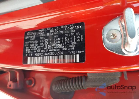 2019 Hyundai Kona Sel из США, поврежденный, VIN KM8K2CAAXKU366504